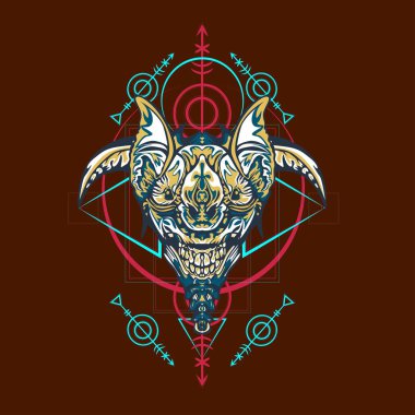 Vektör illüstrasyon. robot kutsal geometri. T-shirt tasarımı, poster, çıkartma için. Çizgi Stili. - Vektör