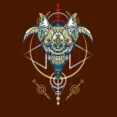 Vektör illüstrasyon. robot kutsal geometri. T-shirt tasarımı, poster, çıkartma için. Çizgi Stili. - Vektör