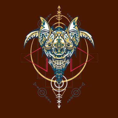 Vektör illüstrasyon. robot kutsal geometri. T-shirt tasarımı, poster, çıkartma için. Çizgi Stili. - Vektör