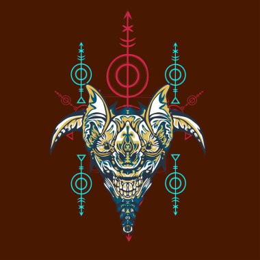 Vektör illüstrasyon. robot kutsal geometri. T-shirt tasarımı, poster, çıkartma için. Çizgi Stili. - Vektör