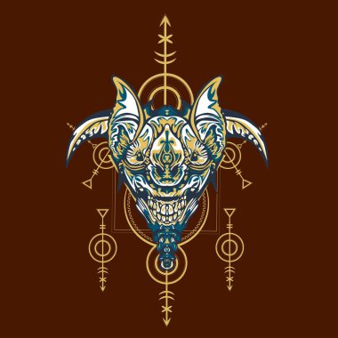 Vektör illüstrasyon. robot kutsal geometri. T-shirt tasarımı, poster, çıkartma için. Çizgi Stili. - Vektör