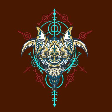 Vektör illüstrasyon. robot kutsal geometri. T-shirt tasarımı, poster, çıkartma için. Çizgi Stili. - Vektör