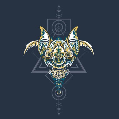 Vektör illüstrasyon. robot kutsal geometri. T-shirt tasarımı, poster, çıkartma için. Çizgi Stili. - Vektör