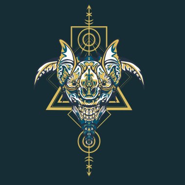 Vektör illüstrasyon. robot kutsal geometri. T-shirt tasarımı, poster, çıkartma için. Çizgi Stili. - Vektör