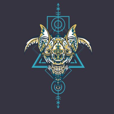 Vektör illüstrasyon. robot kutsal geometri. T-shirt tasarımı, poster, çıkartma için. Çizgi Stili. - Vektör