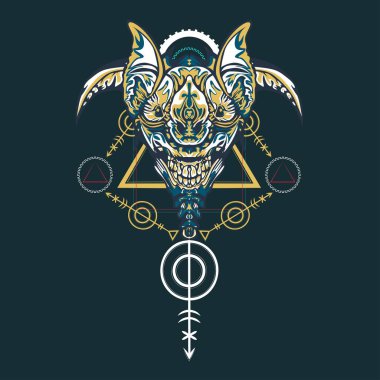 Vektör illüstrasyon. robot kutsal geometri. T-shirt tasarımı, poster, çıkartma için. Çizgi Stili. - Vektör