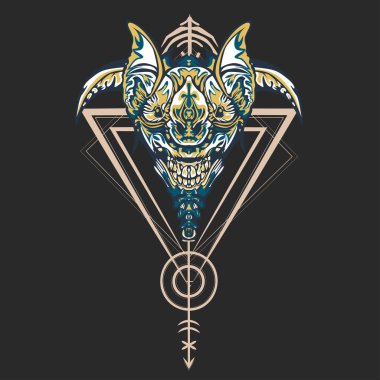 Vektör illüstrasyon. robot kutsal geometri. T-shirt tasarımı, poster, çıkartma için. Çizgi Stili. - Vektör