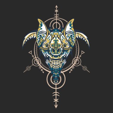 Vektör illüstrasyon. robot kutsal geometri. T-shirt tasarımı, poster, çıkartma için. Çizgi Stili. - Vektör