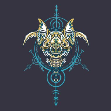 Vektör illüstrasyon. robot kutsal geometri. T-shirt tasarımı, poster, çıkartma için. Çizgi Stili. - Vektör