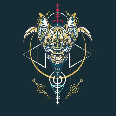 Vektör illüstrasyon. robot kutsal geometri. T-shirt tasarımı, poster, çıkartma için. Çizgi Stili. - Vektör