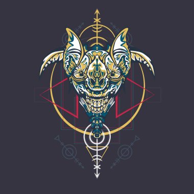 Vektör illüstrasyon. robot kutsal geometri. T-shirt tasarımı, poster, çıkartma için. Çizgi Stili. - Vektör