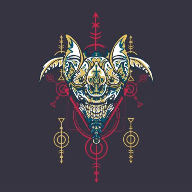 Vektör illüstrasyon. robot kutsal geometri. T-shirt tasarımı, poster, çıkartma için. Çizgi Stili. - Vektör