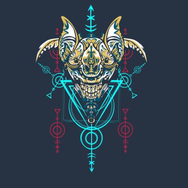 Vektör illüstrasyon. robot kutsal geometri. T-shirt tasarımı, poster, çıkartma için. Çizgi Stili. - Vektör