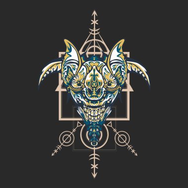 Vektör illüstrasyon. robot kutsal geometri. T-shirt tasarımı, poster, çıkartma için. Çizgi Stili. - Vektör