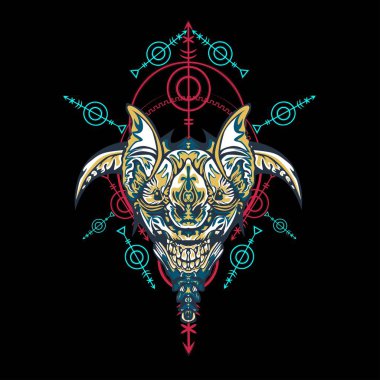 Vektör illüstrasyon. robot kutsal geometri. T-shirt tasarımı, poster, çıkartma için. Çizgi Stili. - Vektör