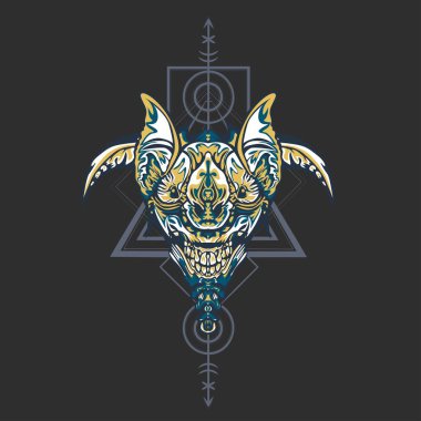 Vektör illüstrasyon. robot kutsal geometri. T-shirt tasarımı, poster, çıkartma için. Çizgi Stili. - Vektör