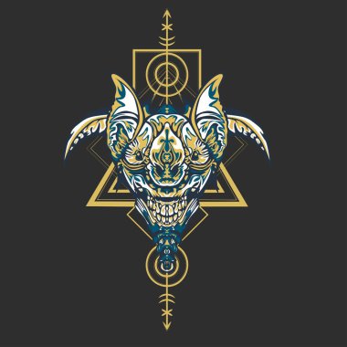 Vektör illüstrasyon. robot kutsal geometri. T-shirt tasarımı, poster, çıkartma için. Çizgi Stili. - Vektör