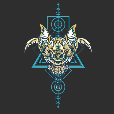 Vektör illüstrasyon. robot kutsal geometri. T-shirt tasarımı, poster, çıkartma için. Çizgi Stili. - Vektör