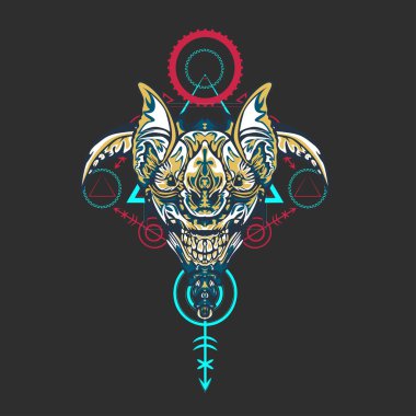 Vektör illüstrasyon. robot kutsal geometri. T-shirt tasarımı, poster, çıkartma için. Çizgi Stili. - Vektör