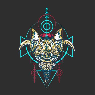 Vektör illüstrasyon. robot kutsal geometri. T-shirt tasarımı, poster, çıkartma için. Çizgi Stili. - Vektör