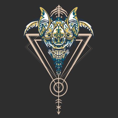 Vektör illüstrasyon. robot kutsal geometri. T-shirt tasarımı, poster, çıkartma için. Çizgi Stili. - Vektör