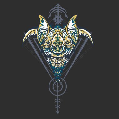 Vektör illüstrasyon. robot kutsal geometri. T-shirt tasarımı, poster, çıkartma için. Çizgi Stili. - Vektör