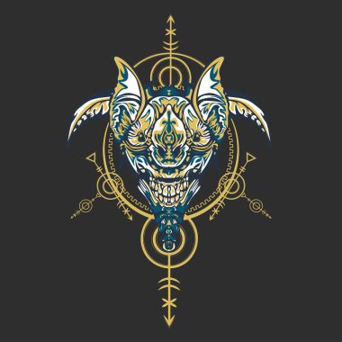 Vektör illüstrasyon. robot kutsal geometri. T-shirt tasarımı, poster, çıkartma için. Çizgi Stili. - Vektör