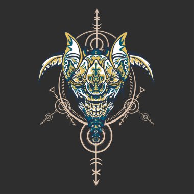 Vektör illüstrasyon. robot kutsal geometri. T-shirt tasarımı, poster, çıkartma için. Çizgi Stili. - Vektör