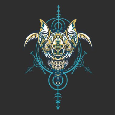 Vektör illüstrasyon. robot kutsal geometri. T-shirt tasarımı, poster, çıkartma için. Çizgi Stili. - Vektör