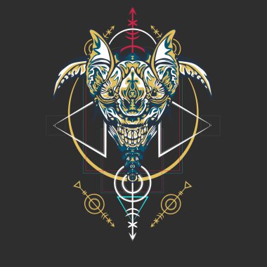 Vektör illüstrasyon. robot kutsal geometri. T-shirt tasarımı, poster, çıkartma için. Çizgi Stili. - Vektör