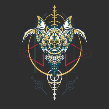 Vektör illüstrasyon. robot kutsal geometri. T-shirt tasarımı, poster, çıkartma için. Çizgi Stili. - Vektör