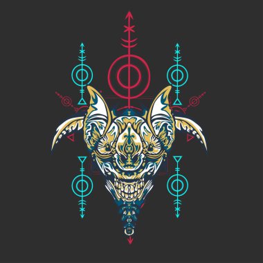 Vektör illüstrasyon. robot kutsal geometri. T-shirt tasarımı, poster, çıkartma için. Çizgi Stili. - Vektör