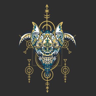 Vektör illüstrasyon. robot kutsal geometri. T-shirt tasarımı, poster, çıkartma için. Çizgi Stili. - Vektör