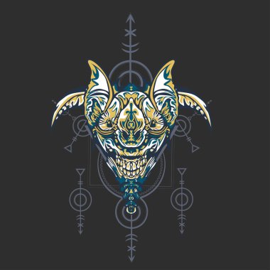 Vektör illüstrasyon. robot kutsal geometri. T-shirt tasarımı, poster, çıkartma için. Çizgi Stili. - Vektör