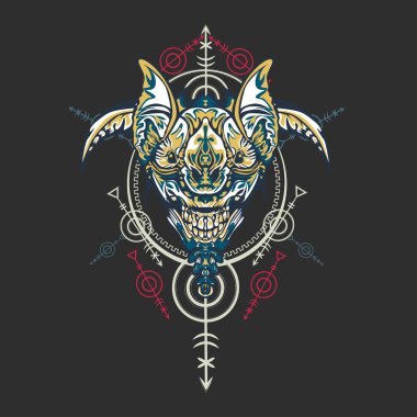 Vektör illüstrasyon. robot kutsal geometri. T-shirt tasarımı, poster, çıkartma için. Çizgi Stili. - Vektör