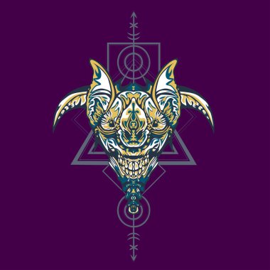 Vektör illüstrasyon. robot kutsal geometri. T-shirt tasarımı, poster, çıkartma için. Çizgi Stili. - Vektör