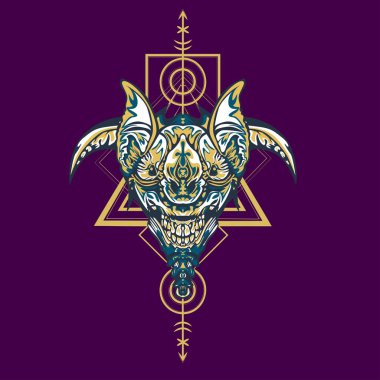 Vektör illüstrasyon. robot kutsal geometri. T-shirt tasarımı, poster, çıkartma için. Çizgi Stili. - Vektör