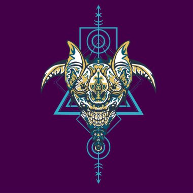 Vektör illüstrasyon. robot kutsal geometri. T-shirt tasarımı, poster, çıkartma için. Çizgi Stili. - Vektör