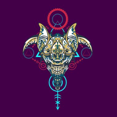 Vektör illüstrasyon. robot kutsal geometri. T-shirt tasarımı, poster, çıkartma için. Çizgi Stili. - Vektör