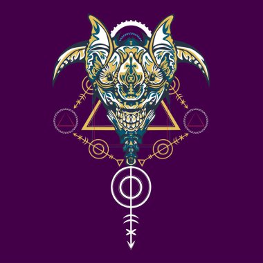 Vektör illüstrasyon. robot kutsal geometri. T-shirt tasarımı, poster, çıkartma için. Çizgi Stili. - Vektör