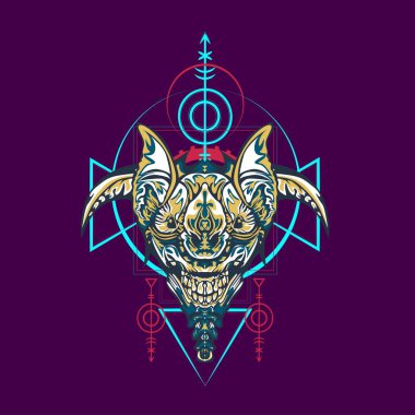 Vektör illüstrasyon. robot kutsal geometri. T-shirt tasarımı, poster, çıkartma için. Çizgi Stili. - Vektör