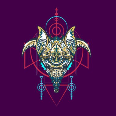 Vektör illüstrasyon. robot kutsal geometri. T-shirt tasarımı, poster, çıkartma için. Çizgi Stili. - Vektör