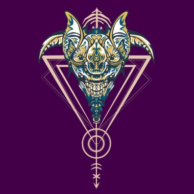 Vektör illüstrasyon. robot kutsal geometri. T-shirt tasarımı, poster, çıkartma için. Çizgi Stili. - Vektör