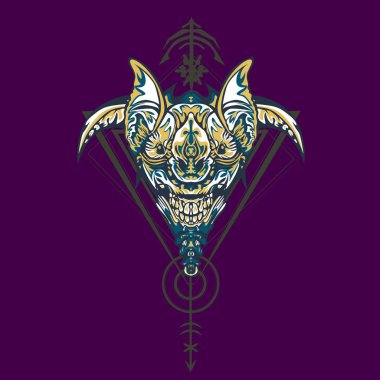 Vektör illüstrasyon. robot kutsal geometri. T-shirt tasarımı, poster, çıkartma için. Çizgi Stili. - Vektör