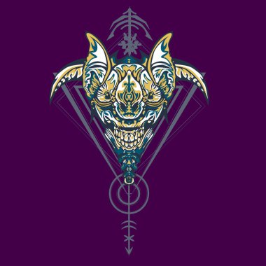 Vektör illüstrasyon. robot kutsal geometri. T-shirt tasarımı, poster, çıkartma için. Çizgi Stili. - Vektör