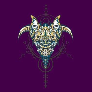 Vektör illüstrasyon. robot kutsal geometri. T-shirt tasarımı, poster, çıkartma için. Çizgi Stili. - Vektör