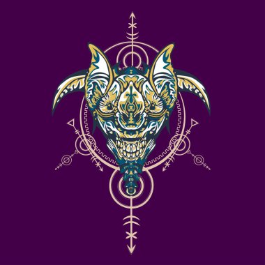 Vektör illüstrasyon. robot kutsal geometri. T-shirt tasarımı, poster, çıkartma için. Çizgi Stili. - Vektör