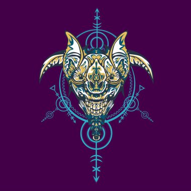 Vektör illüstrasyon. robot kutsal geometri. T-shirt tasarımı, poster, çıkartma için. Çizgi Stili. - Vektör