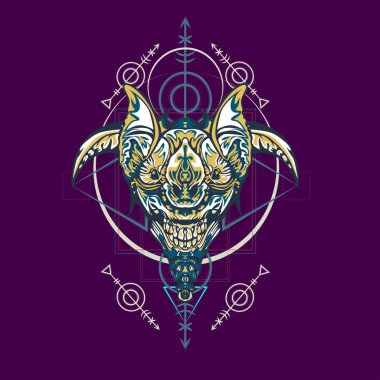 Vektör illüstrasyon. robot kutsal geometri. T-shirt tasarımı, poster, çıkartma için. Çizgi Stili. - Vektör