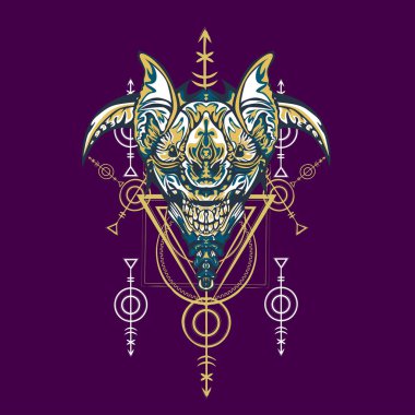 Vektör illüstrasyon. robot kutsal geometri. T-shirt tasarımı, poster, çıkartma için. Çizgi Stili. - Vektör